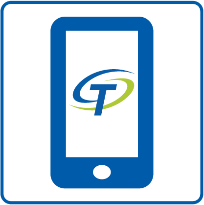 Ein Handwerker checkt am Handy die neuesten Aufträge. In der Mitte das GT-Logo, klar umrissen mit Blau und Grün.