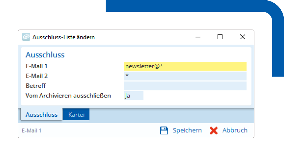 Jemand trägt in einer Software E-Mail-Adressen ein, die von der Liste ausgeschlossen werden sollen.