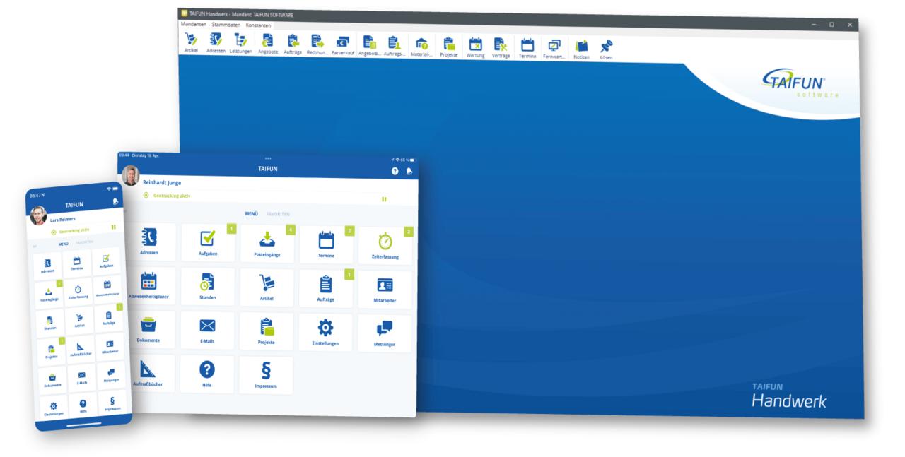 Handwerkersoftware von TAIFUN auf Desktop, Tablet und Smartphone