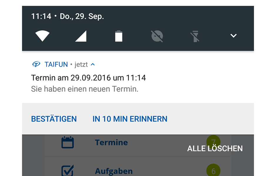 Push-Benachrichtungen in der TAIFUN-App für Android