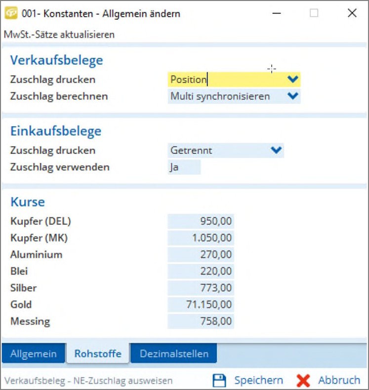 Rohstoffdaten / DEL-Notiz