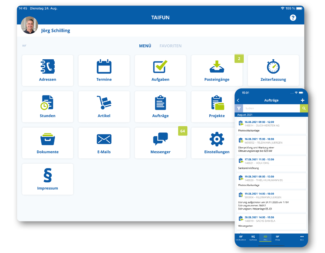 TAIFUN App Mobilansicht