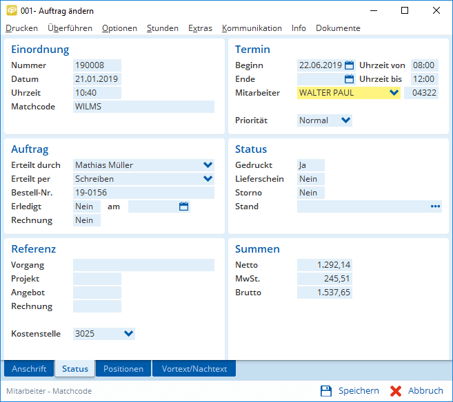 Auftragsstatus
