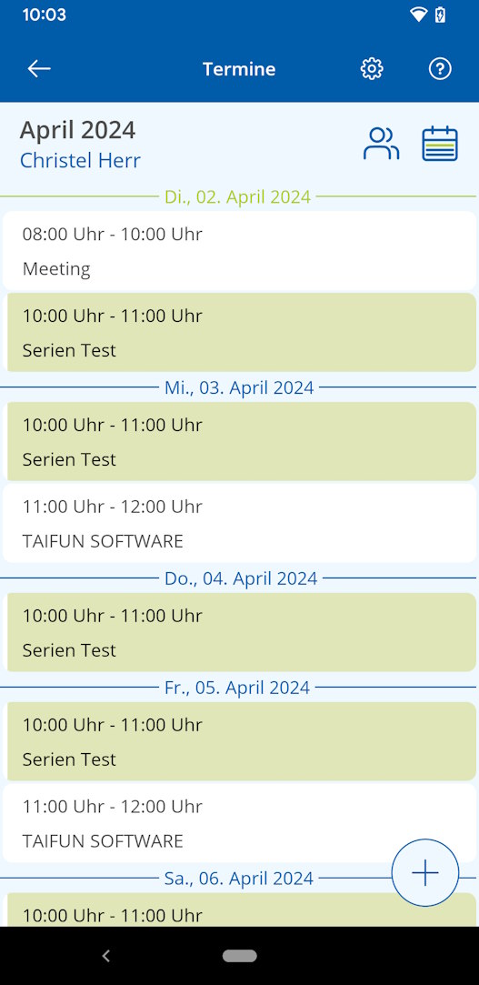 TAIFUN Android App: Termine - Kalenderübersicht