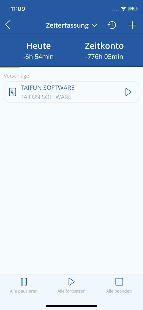 TAIFUN iOS App: Zeiterfassung